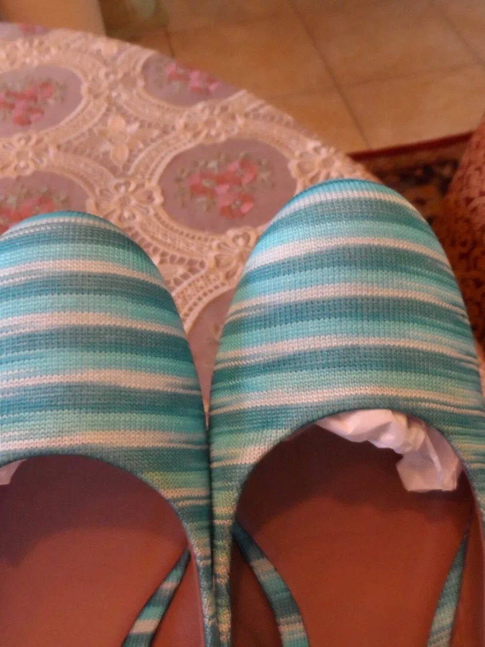 Missoni Tessuto Ocean Blue & White Striped Knit Ballet Flats Size IT 40 US 10